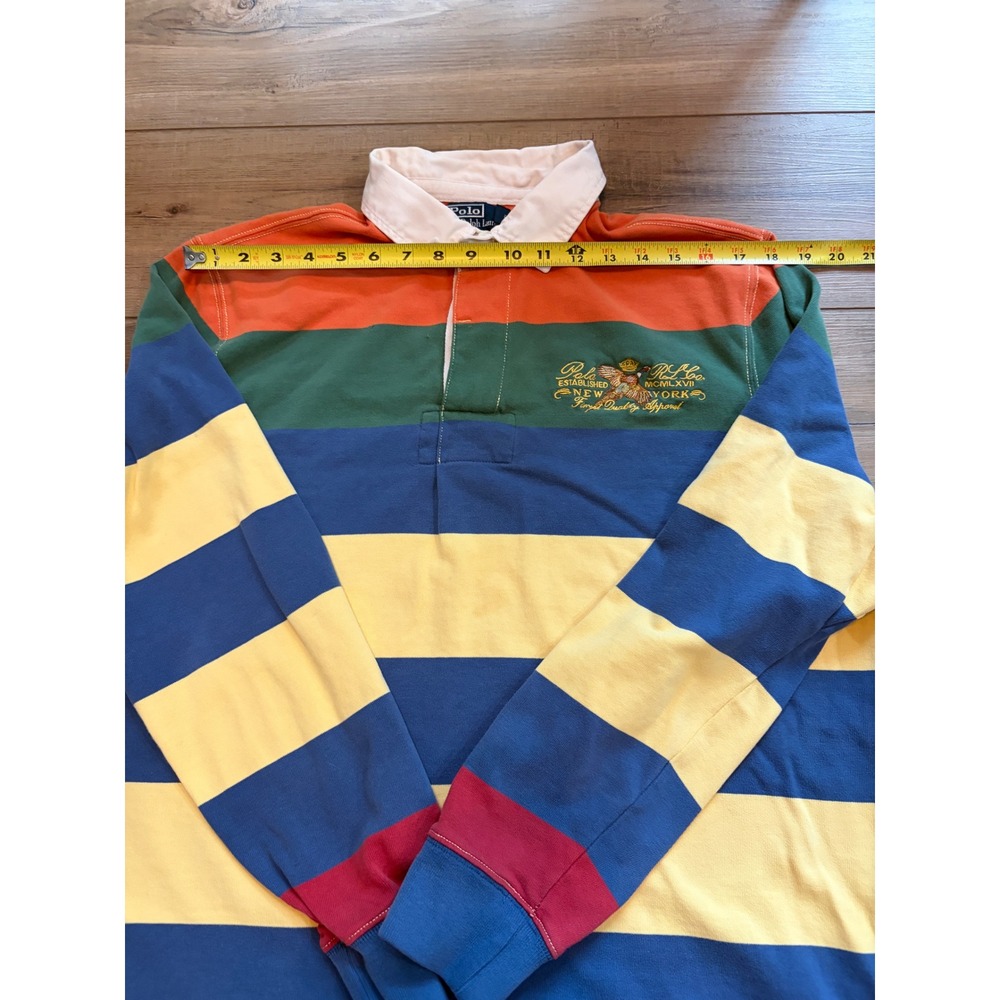 Polo Ralph Lauren Mens Custom Fit Multi Color Striped Rugby Shirt Large Crest